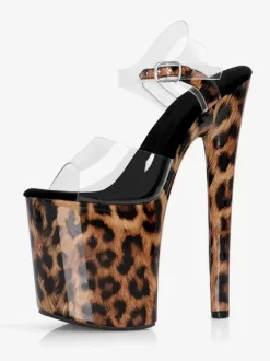 Leopard Platform Sexy Sandals Peep Toe Buckle Detail Pole Dance Shoes
