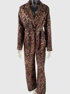 Leopard Print Belted Blazer And Wide Leg Pants Set For Women - Notch Lapel Long Sleeve Co-ord Suit - Spring Streetwear 2026