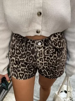 Leopard Printed Shorts Zipper Fly Pockets Summer Casual Shorts
