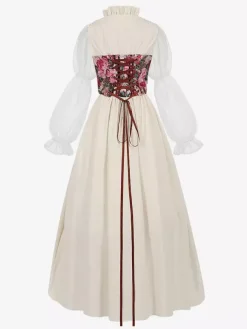 Light Apricot Retro Costumes Floral Print Dress Costume Vintage Party Prom Dress