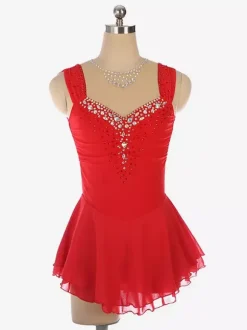 Light Blue Figure Skating Dress Beaded Neckline Polyester Dance Costumes For Women And Girl