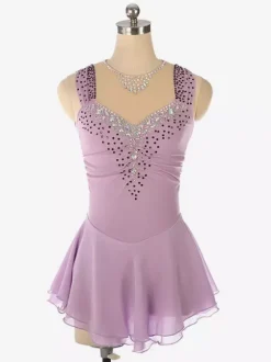 Light Blue Figure Skating Dress Beaded Neckline Polyester Dance Costumes For Women And Girl