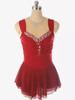Light Blue Figure Skating Dress Beaded Neckline Polyester Dance Costumes For Women And Girl