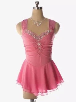 Light Blue Figure Skating Dress Beaded Neckline Polyester Dance Costumes For Women And Girl