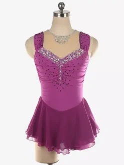 Light Blue Figure Skating Dress Beaded Neckline Polyester Dance Costumes For Women And Girl