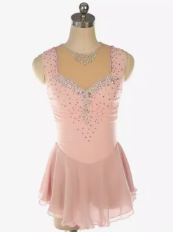 Light Blue Figure Skating Dress Beaded Neckline Polyester Dance Costumes For Women And Girl
