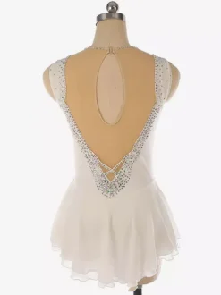 Light Blue Figure Skating Dress Beaded Neckline Polyester Dance Costumes For Women And Girl