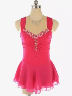 Light Blue Figure Skating Dress Beaded Neckline Polyester Dance Costumes For Women And Girl