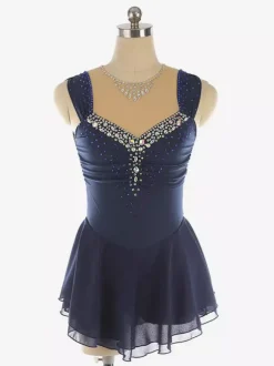 Light Blue Figure Skating Dress Beaded Neckline Polyester Dance Costumes For Women And Girl