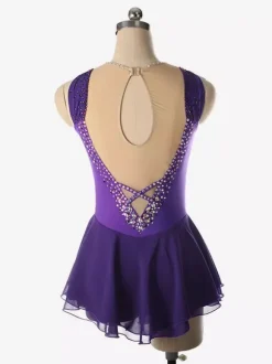 Light Blue Figure Skating Dress Beaded Neckline Polyester Dance Costumes For Women And Girl