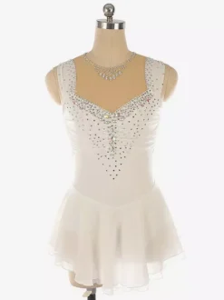 Light Blue Figure Skating Dress Beaded Neckline Polyester Dance Costumes For Women And Girl