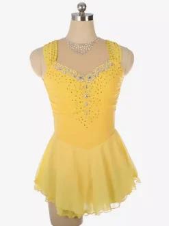 Light Blue Figure Skating Dress Beaded Neckline Polyester Dance Costumes For Women And Girl