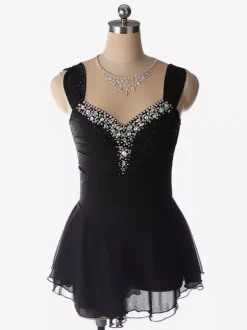 Light Blue Figure Skating Dress Beaded Neckline Polyester Dance Costumes For Women And Girl