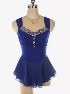 Light Blue Figure Skating Dress Beaded Neckline Polyester Dance Costumes For Women And Girl