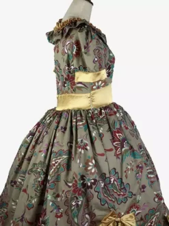 Light Brown Retro Tudor Dress Costumes Women's Floral Print Ruffles Bows Polyester Tunic Dress Marie Antoinette Costume Royal Vintage Clothing