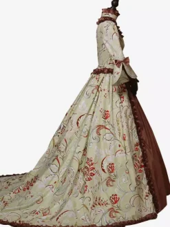 Light Brown Retro Tudor Dress Costumes Ruffles Polyester Dress Women's Retro Marie Antoinette Costume Tunic Vintage Clothing