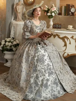 Light Gray Retro Costumes Polyester Dress Women's Royal Marie Antoinette Costume 18th Century Costume