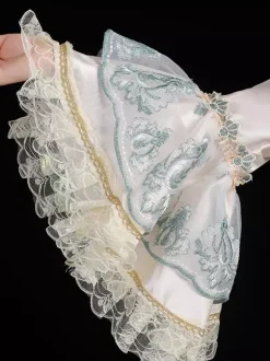 Light Green Retro Tudor Dress Costumes Lace Marie Antoinette Costume Polyester Floral Print Hat Women's Euro-Style Tunic Vintage Clothing