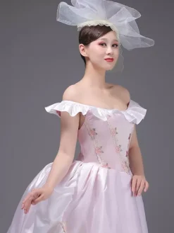 Light Pink Retro Tudor Dress Costumes Flowers Polyester Hat Women's Western Marie Antoinette Costume Vintage Clothing