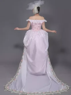Light Pink Retro Tudor Dress Costumes Flowers Polyester Hat Women's Western Marie Antoinette Costume Vintage Clothing