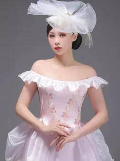 Light Pink Retro Tudor Dress Costumes Flowers Polyester Hat Women's Western Marie Antoinette Costume Vintage Clothing