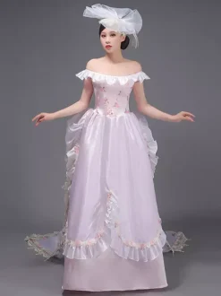 Light Pink Retro Tudor Dress Costumes Flowers Polyester Hat Women's Western Marie Antoinette Costume Vintage Clothing