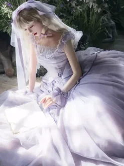 Light Purple Fairy Lolita Dresses Lace Up Ruffles Sleeveless Wedding Lolita Dress