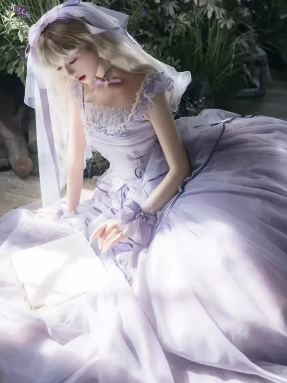 Light Purple Fairy Lolita Dresses Lace Up Ruffles Sleeveless Wedding Lolita Dress