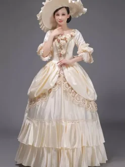 Light Sky Blue Retro Tudor Dress Costumes Lace Polyester Hat Women's Marie Antoinette Costume Royal Tunic Masquerade Ball Gown
