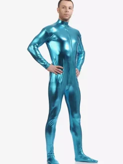 Light Sky Blue Adults Bodysuit Shiny Metallic Catsuit for Men