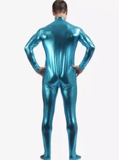 Light Sky Blue Adults Bodysuit Shiny Metallic Catsuit for Men