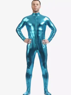 Light Sky Blue Adults Bodysuit Shiny Metallic Catsuit for Men