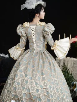 Light Sky Blue Retro Costumes Women's Lace Ruffles Polyester Headwear Dress Retro Marie Antoinette Costume Vintage Clothing