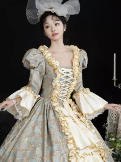 Light Sky Blue Retro Costumes Women's Lace Ruffles Polyester Headwear Dress Retro Marie Antoinette Costume Vintage Clothing