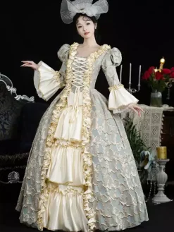Light Sky Blue Retro Costumes Women's Lace Ruffles Polyester Headwear Dress Retro Marie Antoinette Costume Vintage Clothing
