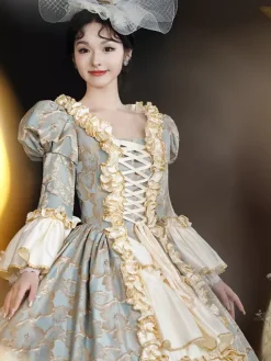 Light Sky Blue Retro Costumes Women's Lace Ruffles Polyester Headwear Dress Retro Marie Antoinette Costume Vintage Clothing