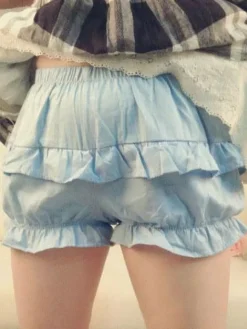Light Blue Lolita Bloomers Ruffles Cotton Lolita Shorts For Women