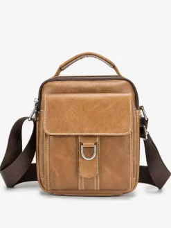 Light Brown Lace-up Buckle Sports Crossbody Bag Men Business Satchel Bag