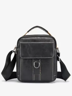 Light Brown Lace-up Buckle Sports Crossbody Bag Men Business Satchel Bag