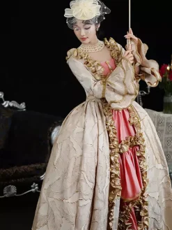 Light Brown Retro Costumes Ruffles Polyester Headwear Women's Retro Marie Antoinette Costume Vintage Clothing