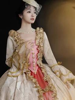 Light Brown Retro Costumes Ruffles Polyester Headwear Women's Retro Marie Antoinette Costume Vintage Clothing
