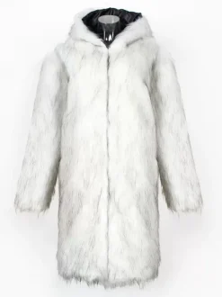 Light Gray Long Men's Faux Fur Coat Winter Warm Long-Sleeved Jacket with Turn-Down Collar and Hood