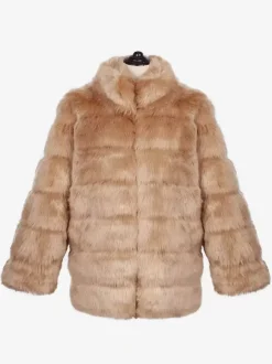 Light Gray Men's Faux Fur Coat Winter Warm Long-Sleeved Jacket with Stand Collar