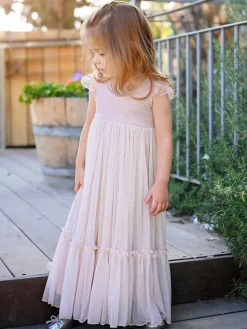 Light Pink Flower Girl Dresses Jewel Neck Sleeveless Ankle-Length A-Line Lace Kids Party Dresses