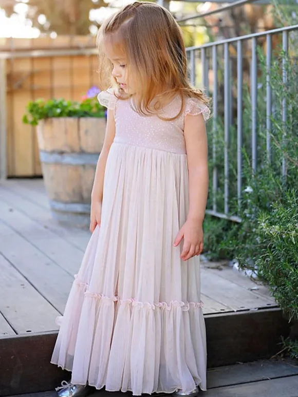 Light Pink Flower Girl Dresses Jewel Neck Sleeveless Ankle-Length A-Line Lace Kids Party Dresses