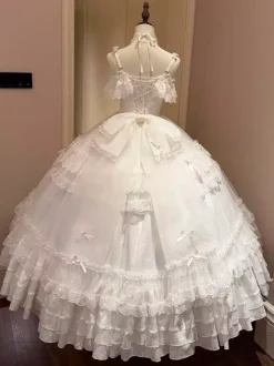 Light Sky Blue Fairy Lolita Dresses Lace Multi Ruffles Lolita Tea Party Dress