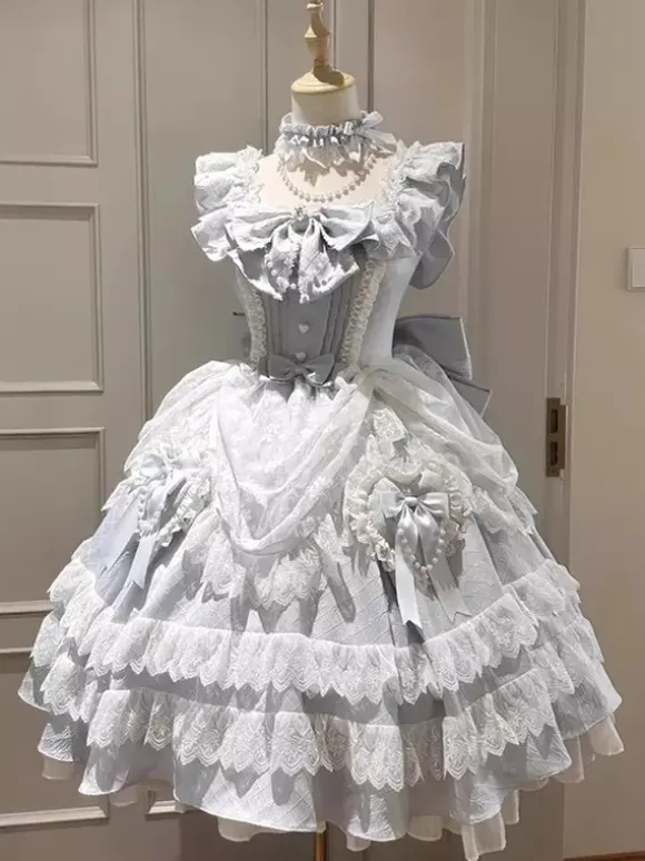 Light Sky Blue Hime Lolita Dress Lace Ruffles JSK Sweet Lolita Dress