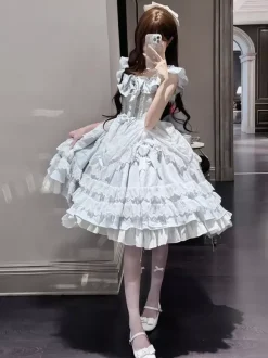 Light Sky Blue Hime Lolita Dress Lace Ruffles JSK Sweet Lolita Dress