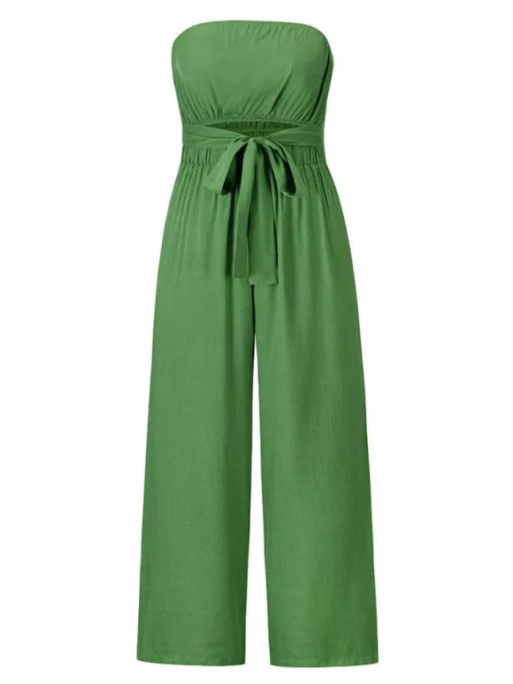 Light Sky Blue Jumpsuit Sleeveless Lace Up Backless Wide Summer Playsuit