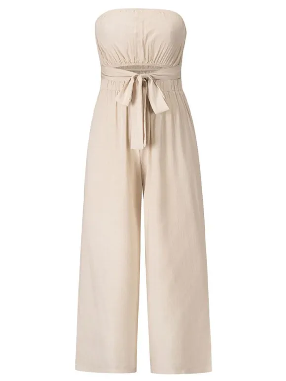 Light Sky Blue Jumpsuit Sleeveless Lace Up Backless Wide Summer Playsuit